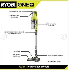 RYOBI ONE+ 18V Stick Vacuum - Lime Green - includes battery and charger.